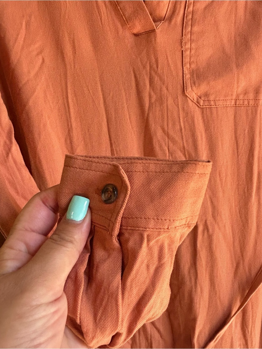 🌸No Comment long-sleeve peach V-neck shirt dress Size small - Picture 6 of 10